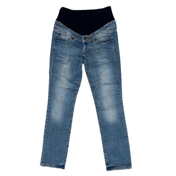 H&M MAMA Maternity Pants Jeans Denim blue with belly panel - Picture 1 of 6